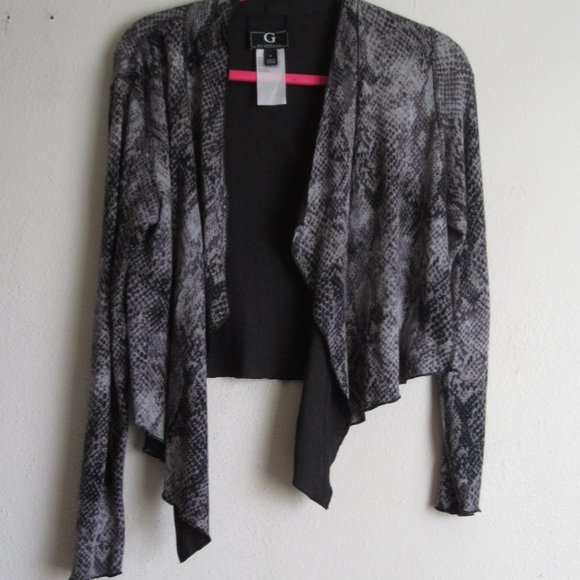 G by Giuliana Tops - GIULIANA Black and White Short Long-sleeved Cardi with Two Sleeveless Sh…